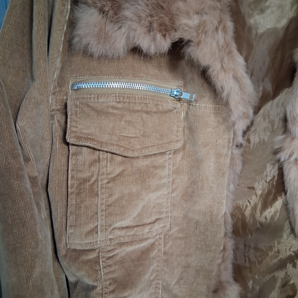 Brown Rabbit Fur Utility Jacket Xl - Picture 3 of 8